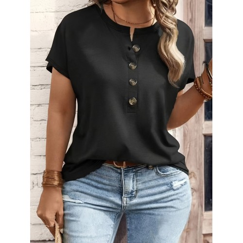 Spring Summer Womens Solid-Color Crewneck T-Shirt