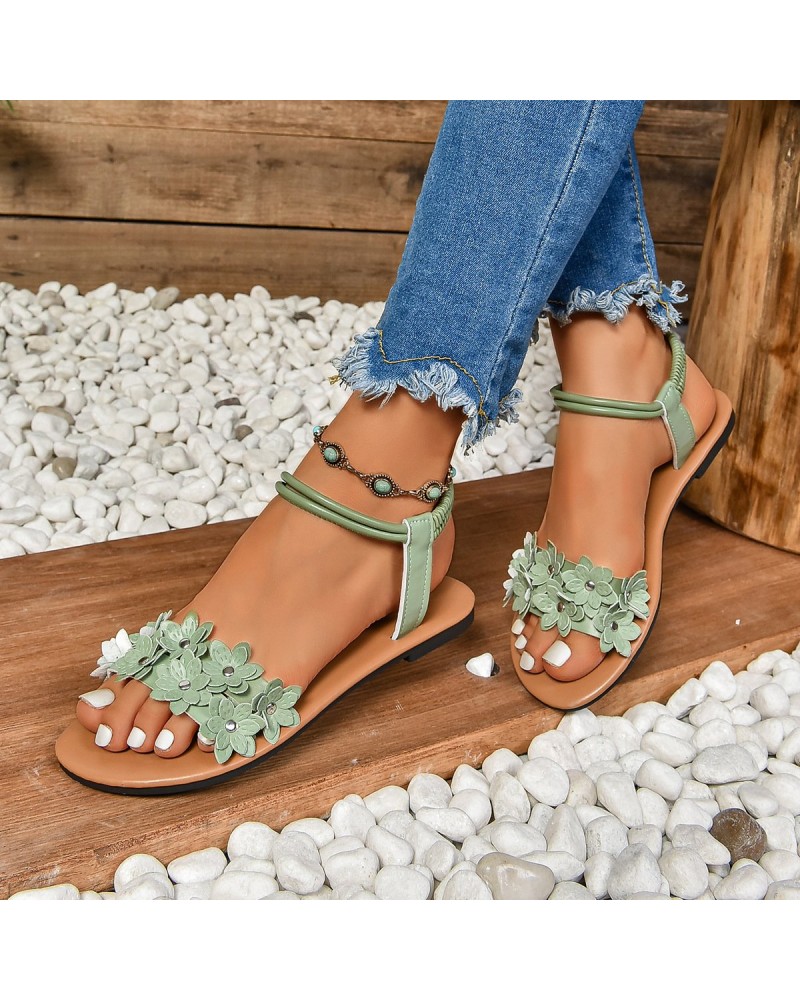 Bohemian Flat Flower Strap Sandals
