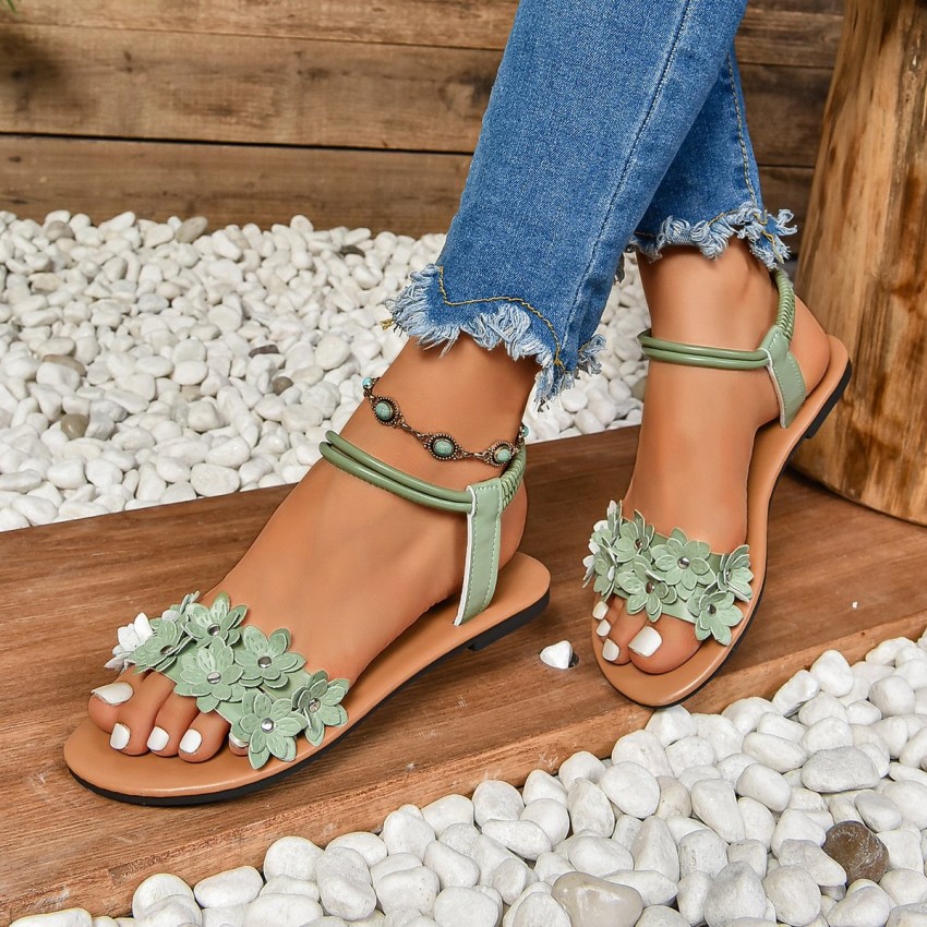 Bohemian Flat Flower Strap Sandals