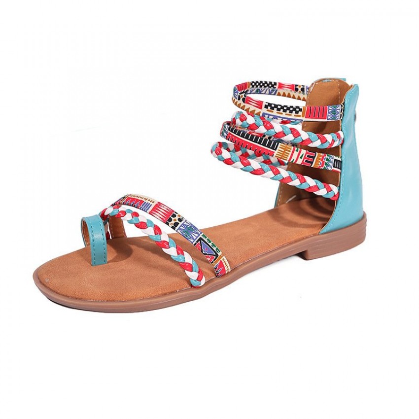 Ethnic Style Flat Sandals Summer Clip Toe Colorful Weave-straped Shoes With Back Zipper Women's Bohemian Beach Shoes Ethnic Style Flat Sandals Summer Clip Toe Colorful Weave-straped Shoes With Back Zipper Women's Bohemian Beach Shoes