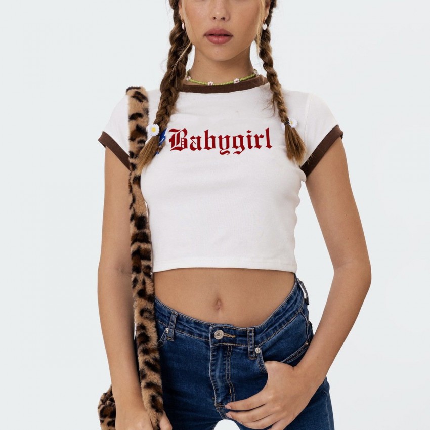 Letter-print Contrast-color Slim-fit Short-sleeve T-shirt Letter-print Contrast-color Slim-fit Short-sleeve T-shirt