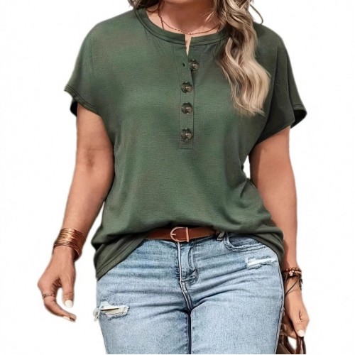 Spring Summer Womens Solid-Color Crewneck T-Shirt