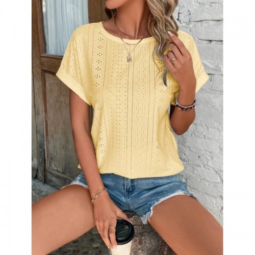Women's Hollow-Out Mesh Embroidered Batwing Sleeve Top