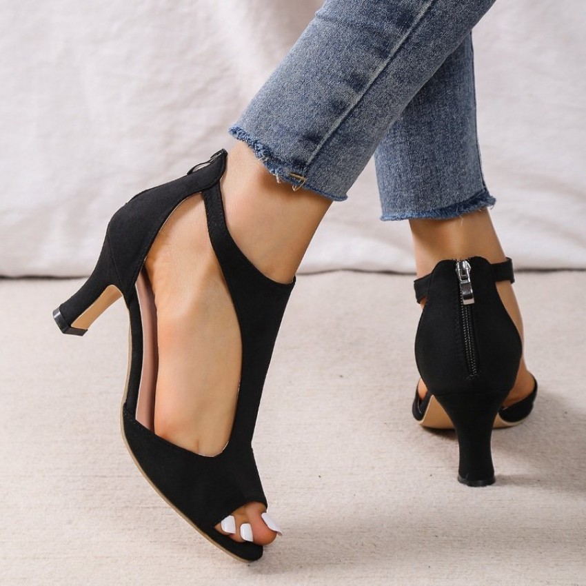 Women's High Heeled Fish Mouth Sandals with Zipper Closure - Summer Dressy Open Toe Footwear