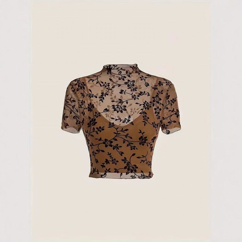 Womens Sheer Mesh Cropped Stretchy Mesh Top Womens Sheer Mesh Cropped Stretchy Mesh Top