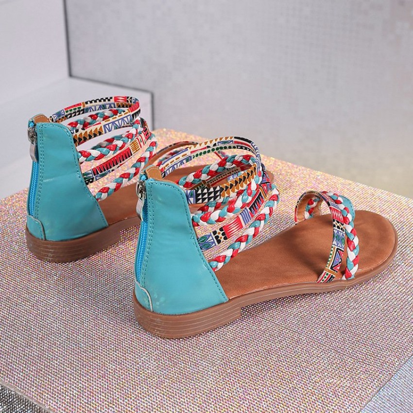 Ethnic Style Flat Sandals Summer Clip Toe Colorful Weave-straped Shoes With Back Zipper Women's Bohemian Beach Shoes Ethnic Style Flat Sandals Summer Clip Toe Colorful Weave-straped Shoes With Back Zipper Women's Bohemian Beach Shoes