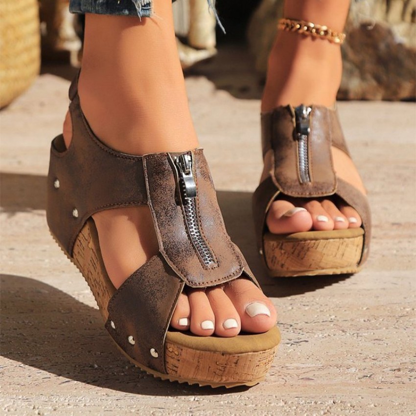 Summer Zipper Wedges Sandals Women's Lightweight Height Increasing Shoes Fashion Casual Sandals Summer Zipper Wedges Sandals Women's Lightweight Height Increasing Shoes Fashion Casual Sandals