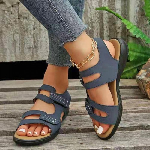 Wedge Hook And Loop Fastener Platform Large Size Casual Beach Sandals