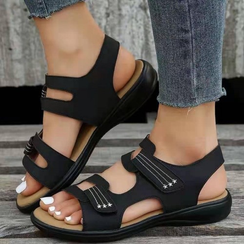 Wedge Hook And Loop Fastener Platform Large Size Casual Beach Sandals