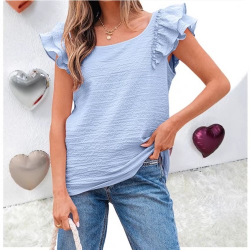 Womens Solid-Color Crew-Neck Sweet Top With Bow-Knot Design