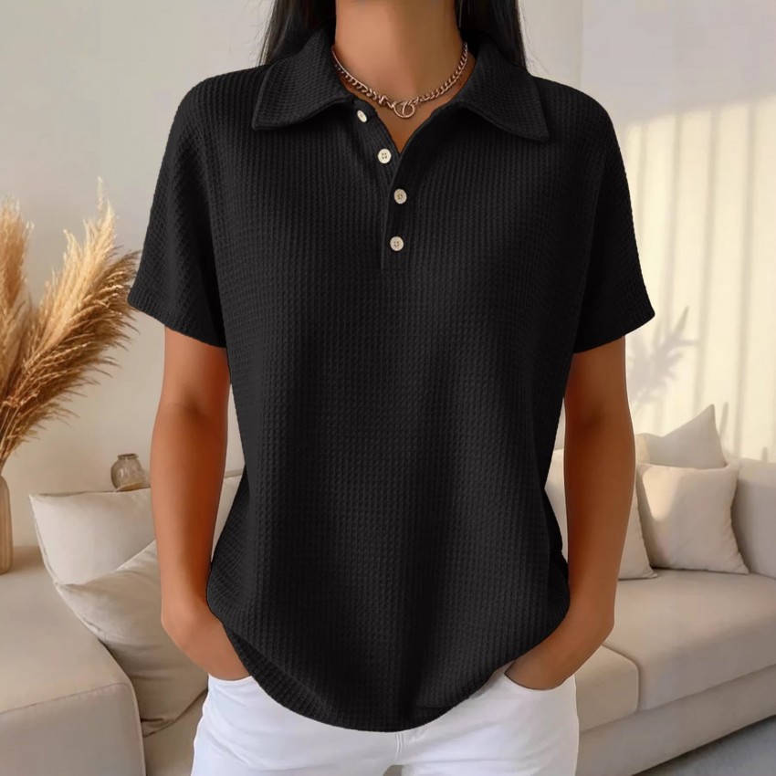 Casual Solid Color Short Sleeve Loose Fit Top Casual Solid Color Short Sleeve Loose Fit Top