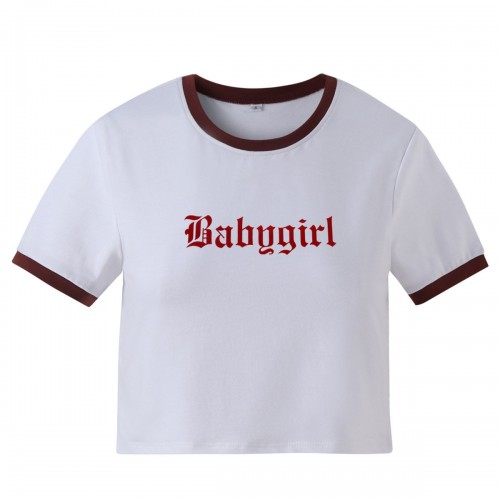 Letter-print Contrast-color Slim-fit Short-sleeve T-shirt