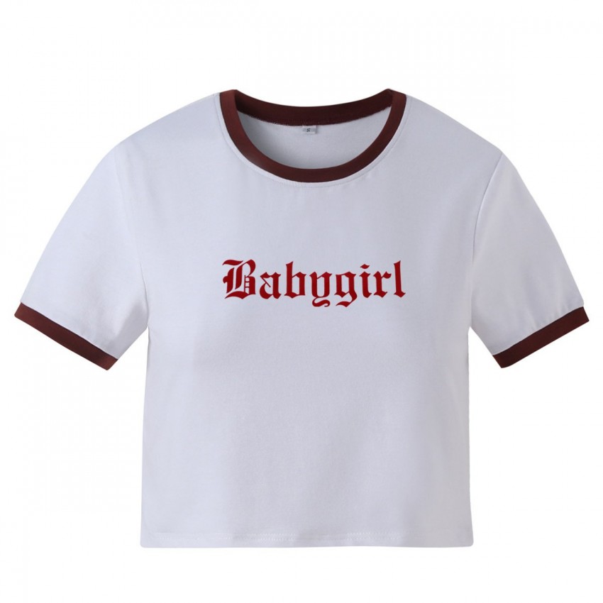Letter-print Contrast-color Slim-fit Short-sleeve T-shirt Letter-print Contrast-color Slim-fit Short-sleeve T-shirt