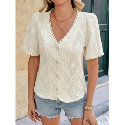 Womens Casual And Stylish Lace-panel Cardigan Blouse