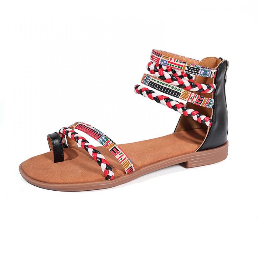 Ethnic Style Flat Sandals Summer Clip Toe Colorful Weave-straped Shoes With Back Zipper Women's Bohemian Beach Shoes Ethnic Style Flat Sandals Summer Clip Toe Colorful Weave-straped Shoes With Back Zipper Women's Bohemian Beach Shoes