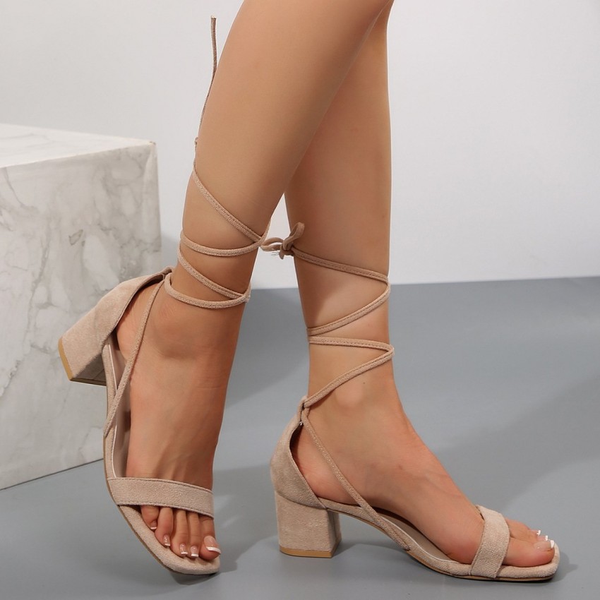 Summer Lace-up Sandals Fashion Square Toe Chunky Heel Shoes For Women Summer Lace-up Sandals Fashion Square Toe Chunky Heel Shoes For Women