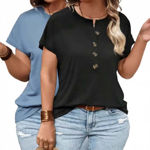 Spring Summer Womens Solid-Color Crewneck T-Shirt