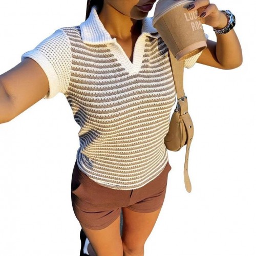 Summer Color Block Defined Waist Pleated Short T-Shirt