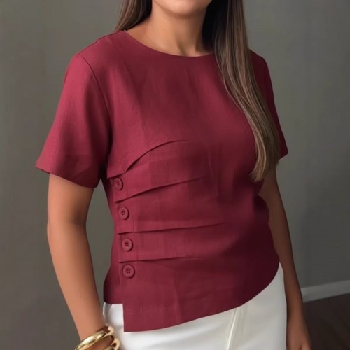 Elegant Casual Cotton-Linen Shirt With Buttons For Women