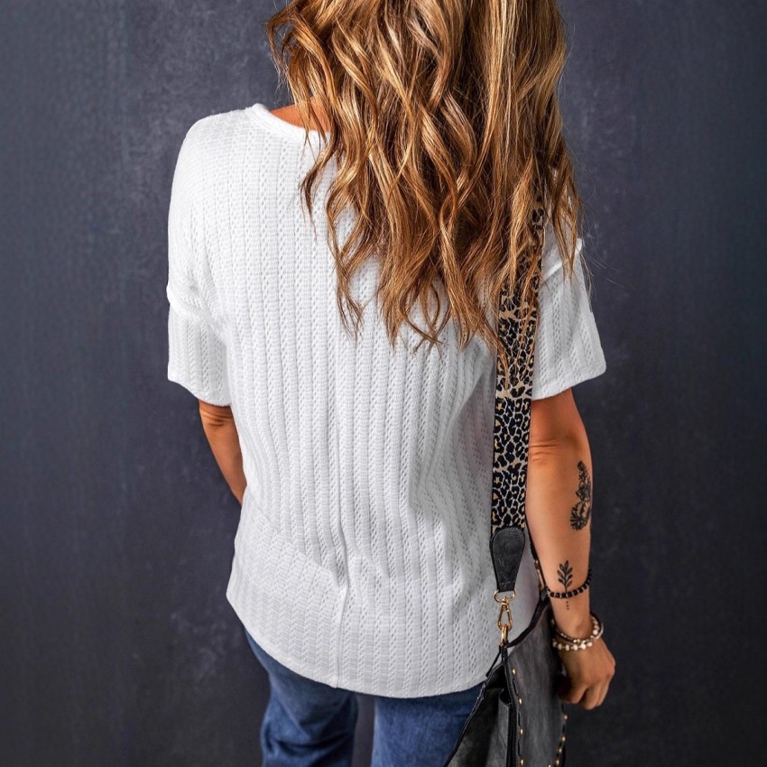 Loose Casual Textured V-neck Short-sleeve Shirt Loose Casual Textured V-neck Short-sleeve Shirt