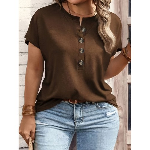 Spring Summer Womens Solid-Color Crewneck T-Shirt