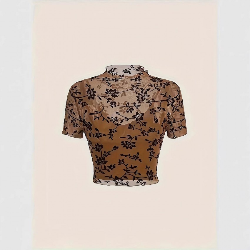 Womens Sheer Mesh Cropped Stretchy Mesh Top Womens Sheer Mesh Cropped Stretchy Mesh Top